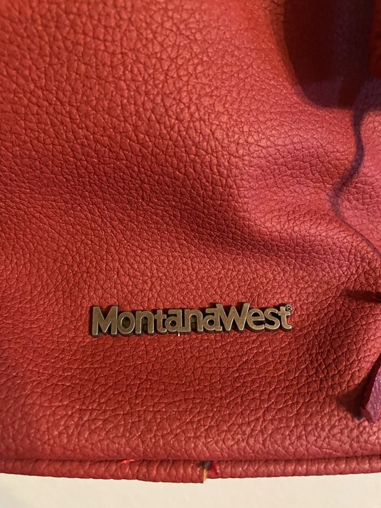 Montana West Red Leather Fringe Backpack with Turquoise Accent and Studs - Picture 6 of 9